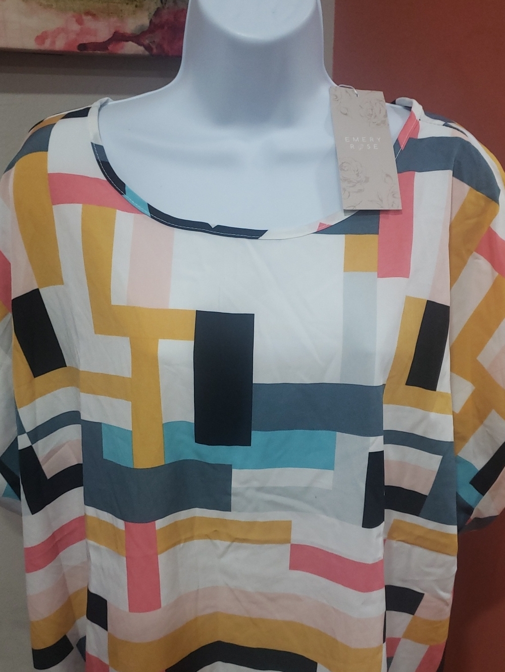 New! Shein Emery Rose Colorblock Geometric  Women’s Top - Multicolor, 4X